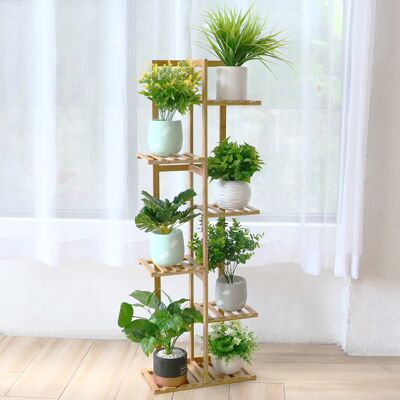 UNHO Soporte Plantas Alta De Bambú Escalera Estanteria Para Macetas Vertical Para Esquina Exterior Interior, L, 7 Niveles UNHO Soporte Plantas Alta De Bambú Escalera Estanteria Para Macetas Vertical Para Esquina Exterior Interior, L, 7 Niveles