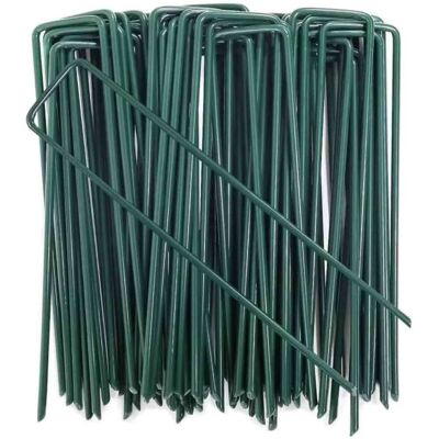 OEM 100 Estacas De Acero Galvanizado En Forma De U, 150x25 Mm, Ø3 Mm, Color Verde, Para Fijación De Tela Antihierbas. OEM 100 Estacas De Acero Galvanizado En Forma De U, 150x25 Mm, Ø3 Mm, Color Verde, Para Fijación De Tela Antihierbas.