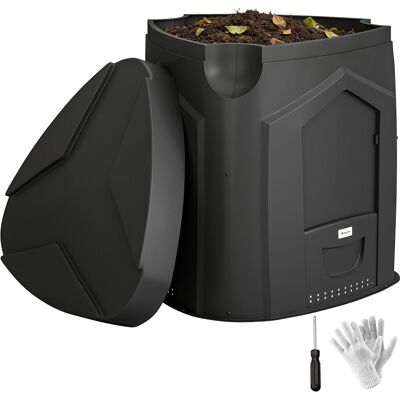 TREETALK Compostador Triangular Giratorio De Jardín De 240 Litros Con 66 Orificios De Ventilación Y 3 Puertas, Pp, 78 X 75 X 78 Cm, Negro. TREETALK Compostador Triangular Giratorio De Jardín De 240 Litros Con 66 Orificios De Ventilación Y 3 Puertas, Pp, 78 X 75 X 78 Cm, Negro.