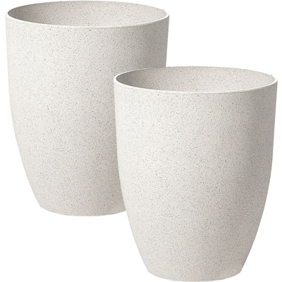 BELIANI Conjunto De 2 Macetas De Mezcla De Piedra Blanco Crema 43 Cm Poliresina Croton BELIANI Conjunto De 2 Macetas De Mezcla De Piedra Blanco Crema 43 Cm Poliresina Croton