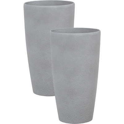 BELIANI Conjunto De 2 Macetas De Mezcla De Piedra Gris 31 Cm Jardinera Minimalista Abdera BELIANI Conjunto De 2 Macetas De Mezcla De Piedra Gris 31 Cm Jardinera Minimalista Abdera