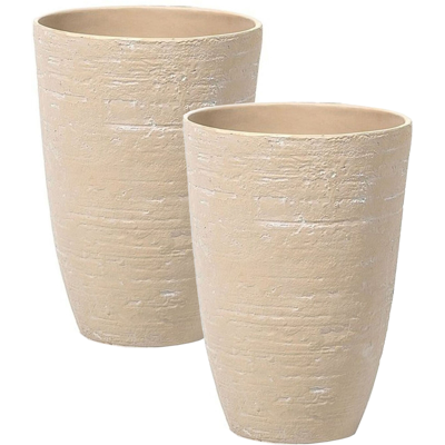 BELIANI Conjunto De 2 Macetas De Mezcla De Piedra Beige Arena 35 Cm Exterior Camia BELIANI Conjunto De 2 Macetas De Mezcla De Piedra Beige Arena 35 Cm Exterior Camia
