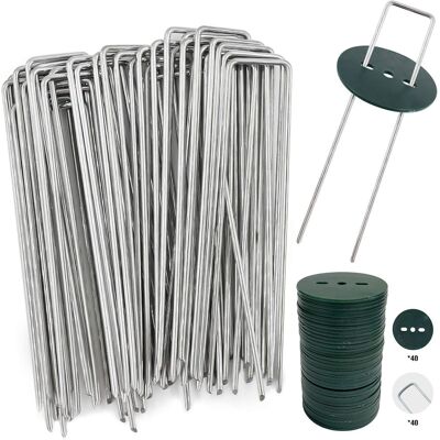 ZOLGINAH 40 Estacas De Jardín Con Arandelas, Estacas De Seguridad De Lona De Acero Galvanizado, Grapas De Seguridad De Tela Para Mantillo - 150 Mm De Largo, 25 Mm De Ancho, 2,8 Mm De Diámetro ZOLGINAH 40 Estacas De Jardín Con Arandelas, Estacas De Seguridad De Lona De Acero Galvanizado, Grapas De Seguridad De Tela Para Mantillo - 150 Mm De Largo, 25 Mm De Ancho, 2,8 Mm De Diámetro