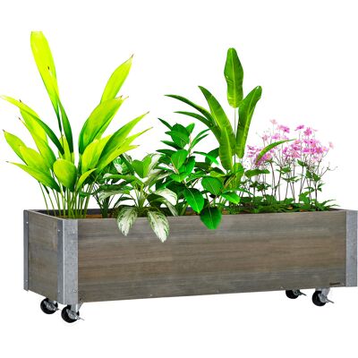 JHY DESIGN Fioriera Su Ruote - Fioriera Rettangolare - Inserti Per L'Irrigazione, Feltro Drenante Incluso - Metallo E Legno Massello, Grigio JHY DESIGN Fioriera Su Ruote - Fioriera Rettangolare - Inserti Per L'Irrigazione, Feltro Drenante Incluso - Metallo E Legno Massello, Grigio