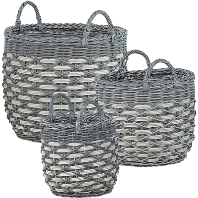Beliani Juego de 3 Cestas para Plantas Gris y Blanco PE Ratán - Cestas para Plantas Beliani Juego de 3 Cestas para Plantas Gris y Blanco PE Ratán - Cestas para Plantas