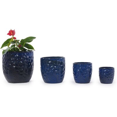 JHY DESIGN Juego De 4 Macetas De Cerámica Hechas A Mano (ø 38/30/22,5/18 Cm), Azul Oscuro Brillante Con Relieve Redondo Martillado, Transpirables Y Resistentes A Las Heladas. JHY DESIGN Juego De 4 Macetas De Cerámica Hechas A Mano (ø 38/30/22,5/18 Cm), Azul Oscuro Brillante Con Relieve Redondo Martillado, Transpirables Y Resistentes A Las Heladas.