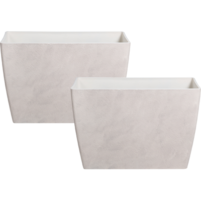 BELIANI Conjunto De 2 Macetas De Jardín Grandes Rectangulares Tiestos Para Patio Beige Silenev BELIANI Conjunto De 2 Macetas De Jardín Grandes Rectangulares Tiestos Para Patio Beige Silenev