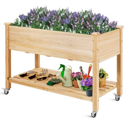 Costway - Cama De Jardín Elevada De Madera Con Ruedas Bloqueables, 120 X 59x 84 Cm, Jardinera Móvil De Madera Con Estante Y Forro Protector, Caja De Cultivo Para Flores, Vegetales Y Hierbas Costway - Cama De Jardín Elevada De Madera Con Ruedas Bloqueables, 120 X 59x 84 Cm, Jardinera Móvil De Madera Con Estante Y Forro Protector, Caja De Cultivo Para Flores, Vegetales Y Hierbas