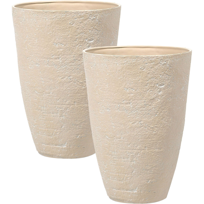BELIANI Conjunto De 2 Macetas De Mezcla De Piedra Beige Arena 51 Cm Exterior Camia BELIANI Conjunto De 2 Macetas De Mezcla De Piedra Beige Arena 51 Cm Exterior Camia
