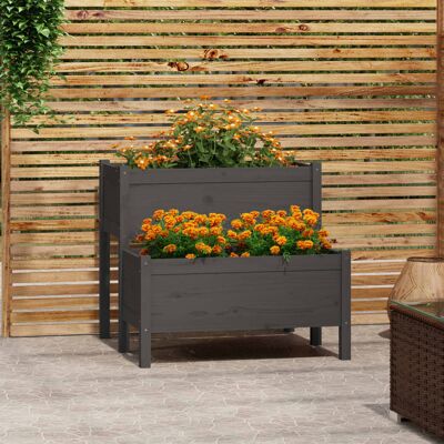 Jardinera de madera maciza de pino vidaXL - Macetero Elevado Jardinera de madera maciza de pino vidaXL - Macetero Elevado