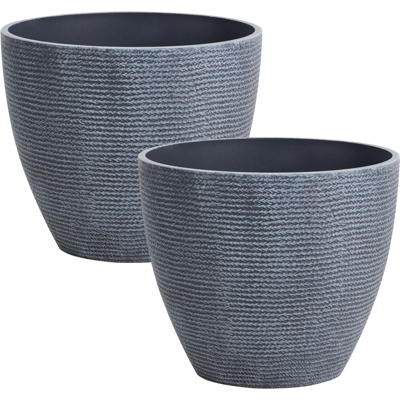 BELIANI Conjunto De 2 Macetas De Jardín Grandes Con Efecto De Punto Patio Gris Fritillaria BELIANI Conjunto De 2 Macetas De Jardín Grandes Con Efecto De Punto Patio Gris Fritillaria