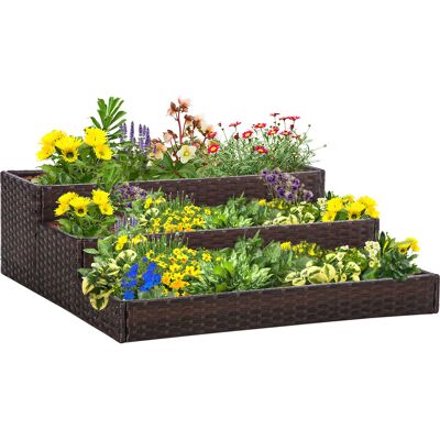 JHY DESIGN Macetero Elevado De Tres Niveles De Ratán Sintético Sin Base, Para Plantas Y Hortalizas, 120 X 120 X 40 Cm, Gris. JHY DESIGN Macetero Elevado De Tres Niveles De Ratán Sintético Sin Base, Para Plantas Y Hortalizas, 120 X 120 X 40 Cm, Gris.