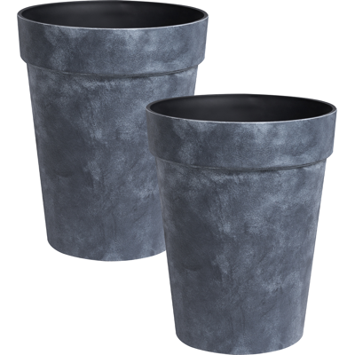 BELIANI Conjunto De 2 Macetas De Jardín Grandes Tiestos Para Patio Gris Oscuro Trollius BELIANI Conjunto De 2 Macetas De Jardín Grandes Tiestos Para Patio Gris Oscuro Trollius