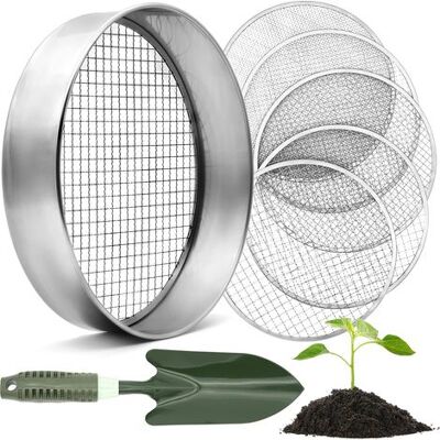 SIOKS - Tamiz De Jardín - Tamiz Para Compost - 5 Rejillas Intercambiables De Acero Inoxidable Para Tierra Y Semillas, Uso Exterior, Plateado, 30 Cm SIOKS - Tamiz De Jardín - Tamiz Para Compost - 5 Rejillas Intercambiables De Acero Inoxidable Para Tierra Y Semillas, Uso Exterior, Plateado, 30 Cm