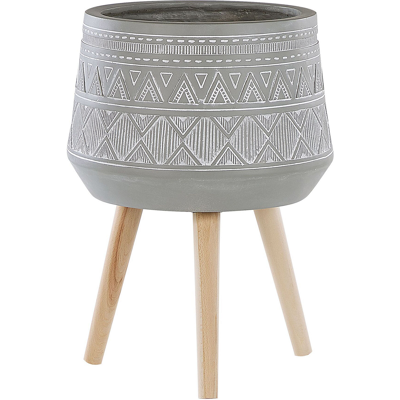 Beliani - Soporte Para Maceta Base De Madera Maciza Redonda Magnesio Gris Claro Macetero Alto Boho Malaki Beliani - Soporte Para Maceta Base De Madera Maciza Redonda Magnesio Gris Claro Macetero Alto Boho Malaki