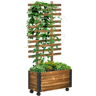 JHY DESIGN Macetero Elevado Con Enrejado, 4 Ruedas, Madera Maciza Tratada, 65 Cm X 31 Cm X 147 Cm, Negro Y Marrón. JHY DESIGN Macetero Elevado Con Enrejado, 4 Ruedas, Madera Maciza Tratada, 65 Cm X 31 Cm X 147 Cm, Negro Y Marrón.