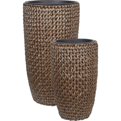 BELIANI Conjunto De 2 Macetas De Ratán Sintético Para Interior Y Exterior Con Inserto Marrón Cedrus BELIANI Conjunto De 2 Macetas De Ratán Sintético Para Interior Y Exterior Con Inserto Marrón Cedrus