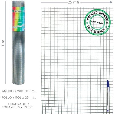Malla Electrosoldada Galvanizada 13x13 / Altura 100 Cm. Rollo 25 Metros Uso Domestico - Saturnia Malla Electrosoldada Galvanizada 13x13 / Altura 100 Cm. Rollo 25 Metros Uso Domestico - Saturnia