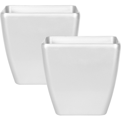 BELIANI Conjunto De 2 Macetas Plateadas 42 X 42 Cm Arcilla Fibra Interior Exterior Astras BELIANI Conjunto De 2 Macetas Plateadas 42 X 42 Cm Arcilla Fibra Interior Exterior Astras
