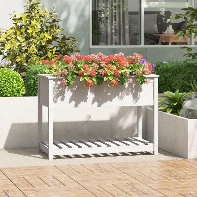 Jardinera de pino blanco con estante vidaXL - Macetero de madera Jardinera de pino blanco con estante vidaXL - Macetero de madera
