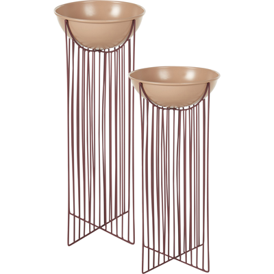 Beliani - Conjunto De 2 Soportes Para Macetas De Interior Redondas 55/45 Cm De Metal Rosa Ficaria Beliani - Conjunto De 2 Soportes Para Macetas De Interior Redondas 55/45 Cm De Metal Rosa Ficaria