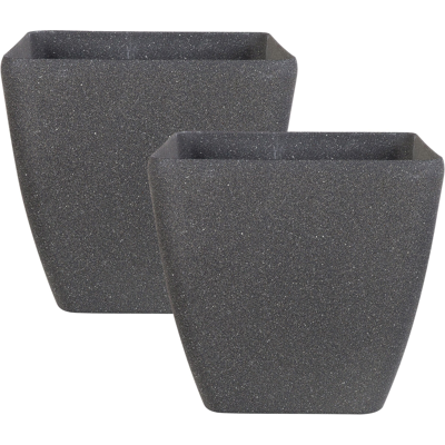 Beliani - Conjunto De 2 Macetas De Mezcla De Piedra Gris Oscuro 34 X 34 Cm Poliresina Zeli Beliani - Conjunto De 2 Macetas De Mezcla De Piedra Gris Oscuro 34 X 34 Cm Poliresina Zeli