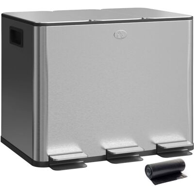 HOMCOM Cubo De Basura De Cocina Con 3 Compartimentos 3x10l Papelera De Cocina De Acero Inoxidable Con Pedales Tapas De Cierre Suave Y Cubo Extraíble Plata HOMCOM Cubo De Basura De Cocina Con 3 Compartimentos 3x10l Papelera De Cocina De Acero Inoxidable Con Pedales Tapas De Cierre Suave Y Cubo Extraíble Plata