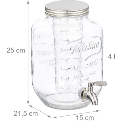 HELLOSHOP26 Dispensador De Bebidas Retro Práctico Para Jardín 28 X 20 X 20 Cm Con Grifo Y Tapón De Vidrio Transparente 130016342 HELLOSHOP26 Dispensador De Bebidas Retro Práctico Para Jardín 28 X 20 X 20 Cm Con Grifo Y Tapón De Vidrio Transparente 130016342