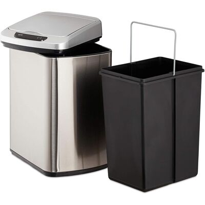 HELLOSHOP26 Cubo De Basura De Cocina Tapa Automática Con Cierre Hermético Contenedor 12 Litros Plateado 130002336 HELLOSHOP26 Cubo De Basura De Cocina Tapa Automática Con Cierre Hermético Contenedor 12 Litros Plateado 130002336