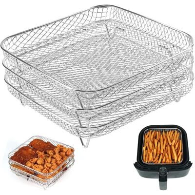 Unknown - 8.27in cuadrado torre apilable - Acero inoxidable - 3 piezas - Rack para freidora de aire Unknown - 8.27in cuadrado torre apilable - Acero inoxidable - 3 piezas - Rack para freidora de aire