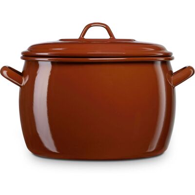 Terra Olla Abombada Cocina Inducción 22cm, Cazuela 6,4 L Tapa Acero Esmaltado, Fuego, Horno Vintage Marrón - Briebe Terra Olla Abombada Cocina Inducción 22cm, Cazuela 6,4 L Tapa Acero Esmaltado, Fuego, Horno Vintage Marrón - Briebe