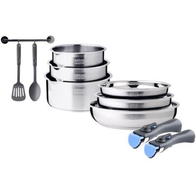 Arthur Martin - Juego De Utensilios De Cocina A Inducción Am2238 - Acero Inoxidable - 10 Piezas - Mango Removible - Para Todas Las Cocinas, Incluida Inducción Arthur Martin - Juego De Utensilios De Cocina A Inducción Am2238 - Acero Inoxidable - 10 Piezas - Mango Removible - Para Todas Las Cocinas, Incluida Inducción