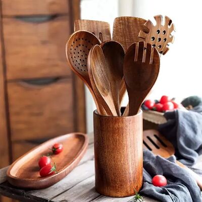 OEM Juego De 7 Utensilios De Cocina De Madera, Sartenes Antiadherentes, Utensilios De Cocina Resistentes Al Calor, Mangos De Madera, Color Madera Natural. OEM Juego De 7 Utensilios De Cocina De Madera, Sartenes Antiadherentes, Utensilios De Cocina Resistentes Al Calor, Mangos De Madera, Color Madera Natural.