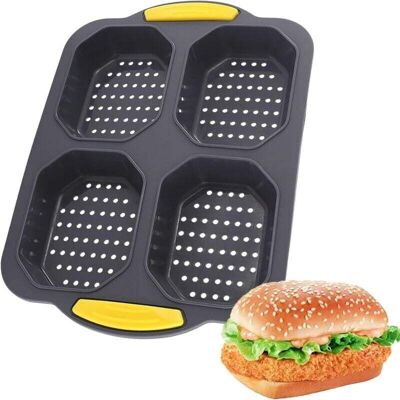 OEM Molde Para Pan De Hamburguesa, 4 Cavidades, Perforado Antiadherente, Para Hamburguesas, Pan, Magdalenas, Pasteles, 25,5 X 18 Cm - Crezuo OEM Molde Para Pan De Hamburguesa, 4 Cavidades, Perforado Antiadherente, Para Hamburguesas, Pan, Magdalenas, Pasteles, 25,5 X 18 Cm - Crezuo