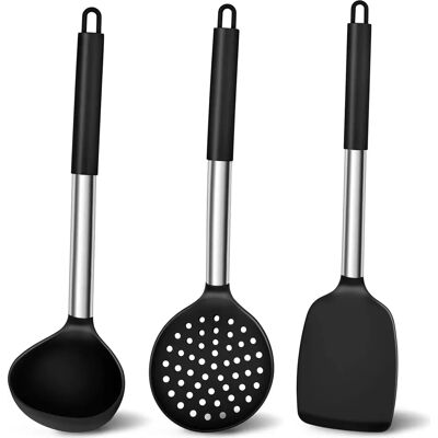 OEM Juego De Utensilios De Cocina, Juego De 3 Espátulas De Silicona Con Mangos De Acero Inoxidable, Utensilios De Cocina Negros Antiadherentes Y Resistentes Al Calor, Aptos Para Hornear/cocinar, Fáciles D OEM Juego De Utensilios De Cocina, Juego De 3 Espátulas De Silicona Con Mangos De Acero Inoxidable, Utensilios De Cocina Negros Antiadherentes Y Resistentes Al Calor, Aptos Para Hornear/cocinar, Fáciles D