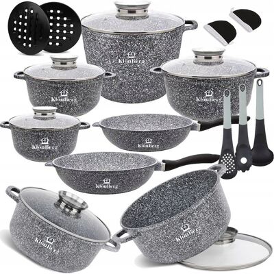 OEM Juego De Utensilios De Cocina De Mármol Para Gas Y Inducción, Ollas Y Sartén, 17 Piezas OEM Juego De Utensilios De Cocina De Mármol Para Gas Y Inducción, Ollas Y Sartén, 17 Piezas