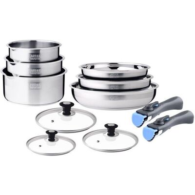 Set De Cacerolas Arthur Martin Am3220 De 11 Piezas En Acero Inoxidable 18/10, Compatible Con Inducci贸n, Con Tapas De Vidrio Set De Cacerolas Arthur Martin Am3220 De 11 Piezas En Acero Inoxidable 18/10, Compatible Con Inducci贸n, Con Tapas De Vidrio