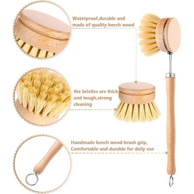 OEM Cepillo Para Platos Con Mango De Madera De Haya Y 2 Cabezales De Repuesto, Cepillo De Madera Natural Para Lavar Y Limpiar Ollas Y Sartenes. OEM Cepillo Para Platos Con Mango De Madera De Haya Y 2 Cabezales De Repuesto, Cepillo De Madera Natural Para Lavar Y Limpiar Ollas Y Sartenes.