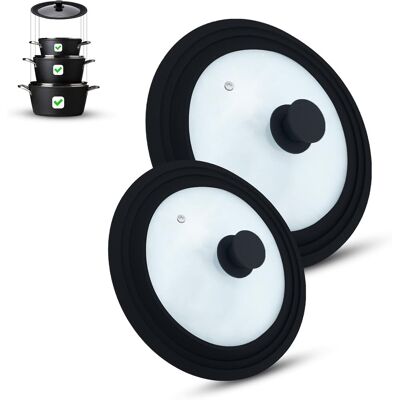OEM Juego De 2 Tapas De Vidrio Con Válvula De Vapor, Borde De Silicona Negra, Para Cacerolas/freidoras De 16-20 Cm Y 24-28 Cm. OEM Juego De 2 Tapas De Vidrio Con Válvula De Vapor, Borde De Silicona Negra, Para Cacerolas/freidoras De 16-20 Cm Y 24-28 Cm.