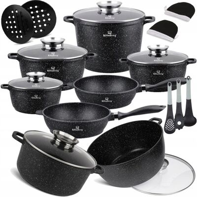 OEM Juego De Utensilios De Cocina De Mármol Para Gas Y Inducción, Ollas Y Sartén, 17 Piezas OEM Juego De Utensilios De Cocina De Mármol Para Gas Y Inducción, Ollas Y Sartén, 17 Piezas