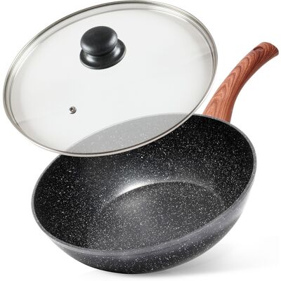 OEM Sartén Wok De Granito Con Tapa De Cristal Black&wood De 28 Cm OEM Sartén Wok De Granito Con Tapa De Cristal Black&wood De 28 Cm