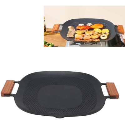 OEM Plancha Multifuncional Para Parrilla, De Aleación De Aluminio Con Revestimiento Antiadherente, De 38,5 X 32 Cm Con Asas De Madera. OEM Plancha Multifuncional Para Parrilla, De Aleación De Aluminio Con Revestimiento Antiadherente, De 38,5 X 32 Cm Con Asas De Madera.