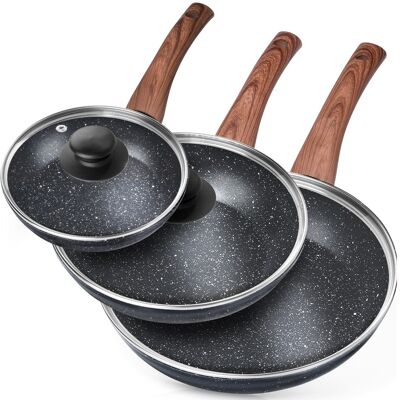 OEM Juego De Sartenes De Granito Con Tapas De Vidrio Black&wood 16 / 20 / 24 Cm 3 Piezas. OEM Juego De Sartenes De Granito Con Tapas De Vidrio Black&wood 16 / 20 / 24 Cm 3 Piezas.