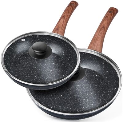 OEM Juego De Sartenes De Granito Con Tapas De Cristal Black&wood 20/26 Cm 2 Piezas. OEM Juego De Sartenes De Granito Con Tapas De Cristal Black&wood 20/26 Cm 2 Piezas.