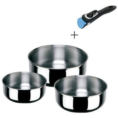 Set De 3 Cacerolas Para Salsa Apilables Inoxibar Porthos 16/18/20 Cm Con Mango Extraíble De Acero Inoxidable Para Inducción Set De 3 Cacerolas Para Salsa Apilables Inoxibar Porthos 16/18/20 Cm Con Mango Extraíble De Acero Inoxidable Para Inducción