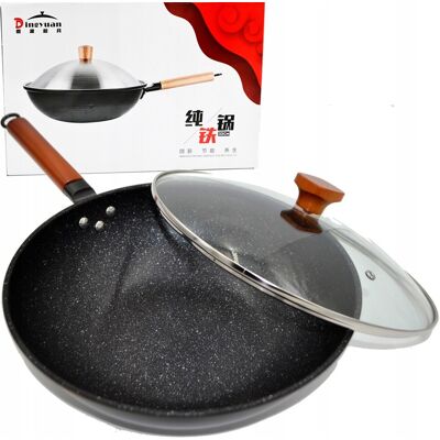 OEM Wok Chino De Acero Profundo De 33 Cm Con Tapa Para Platos Asiáticos OEM Wok Chino De Acero Profundo De 33 Cm Con Tapa Para Platos Asiáticos