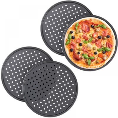 OEM Molde Para Pizza, Juego De 4, Redondo, Perforado, Antiadherente, Para Tarta Flambée, De Acero, ∅ 31,5 Cm, Color Antracita. OEM Molde Para Pizza, Juego De 4, Redondo, Perforado, Antiadherente, Para Tarta Flambée, De Acero, ∅ 31,5 Cm, Color Antracita.