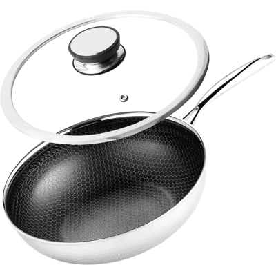 OEM Sartén Profesional De Cerámica Kanso Wok De 30 Cm Con Tapa, Diseño De Panal, Apta Para Inducción, Gas Y Acero Inoxidable. OEM Sartén Profesional De Cerámica Kanso Wok De 30 Cm Con Tapa, Diseño De Panal, Apta Para Inducción, Gas Y Acero Inoxidable.
