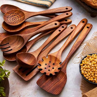 OEM Utensilios De Cocina De Madera - Juego De Cocina Premium De 10 Piezas - Juego De Utensilios De Madera De Teca Fáciles De Limpiar - Material Ligero, Resistente Al Calor, Duradero Y Resistente A Los Ara OEM Utensilios De Cocina De Madera - Juego De Cocina Premium De 10 Piezas - Juego De Utensilios De Madera De Teca Fáciles De Limpiar - Material Ligero, Resistente Al Calor, Duradero Y Resistente A Los Ara