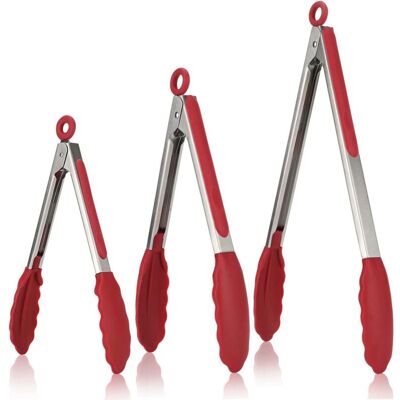 OEM Juego De 3 Pinzas De Cocina Para Barbacoa En Acero Inoxidable 18/8 Con Mangos De Silicona Resistentes Al Calor (315 ℃), Antiadherentes, Sin Bpa - Rojo - Crezuo OEM Juego De 3 Pinzas De Cocina Para Barbacoa En Acero Inoxidable 18/8 Con Mangos De Silicona Resistentes Al Calor (315 ℃), Antiadherentes, Sin Bpa - Rojo - Crezuo